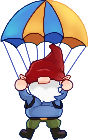 gnome falling with parachute